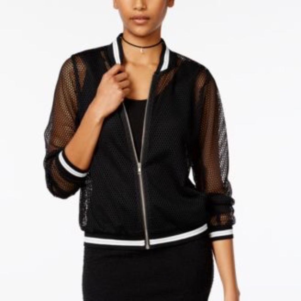 Say What Juniors Mesh Bomber Jacket White